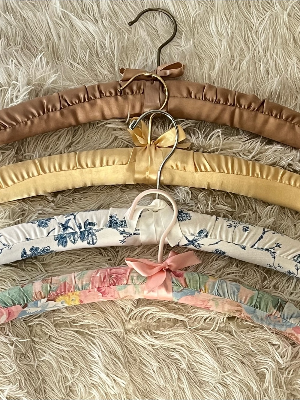 Lot of 38 Vintage Padded Clothes Hangers- Pink, Gold, Blue, Floral, Etc.